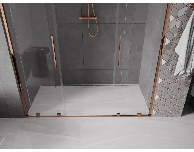 Mexen Velar Duo, posuvné dvere do otvoru 180x200 cm, 8mm číre sklo, ružové zlato, 871-180-000-02-60