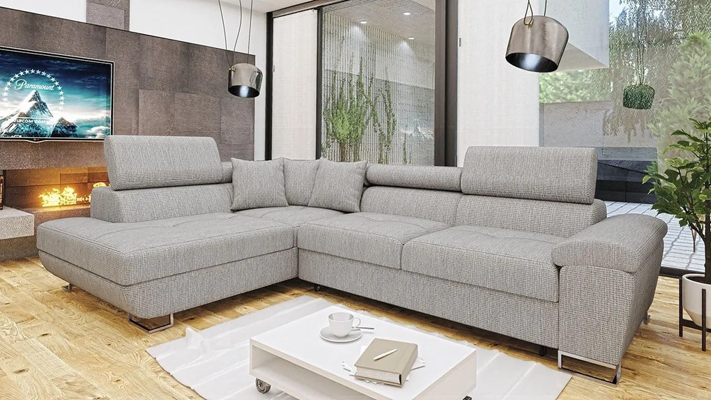 Rohová sedacia súprava do obývačky Alvin Sale, Dostupné poťahy: Ekokoža Soft 017 (biela) + Lux 06 + Ekokoža Soft 017 (biela), Strana: ľavá