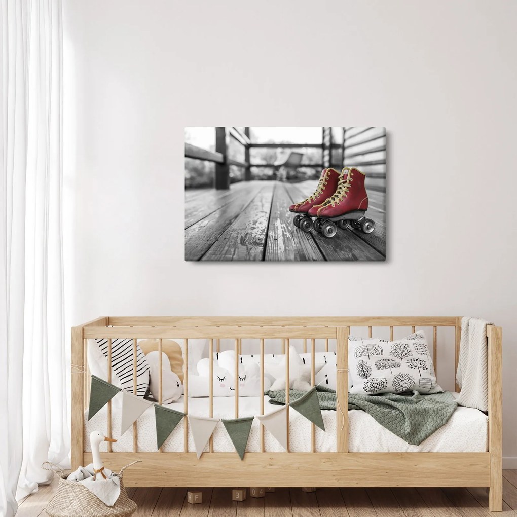 Obraz červených starých kolieskových topánok (90x60 cm)