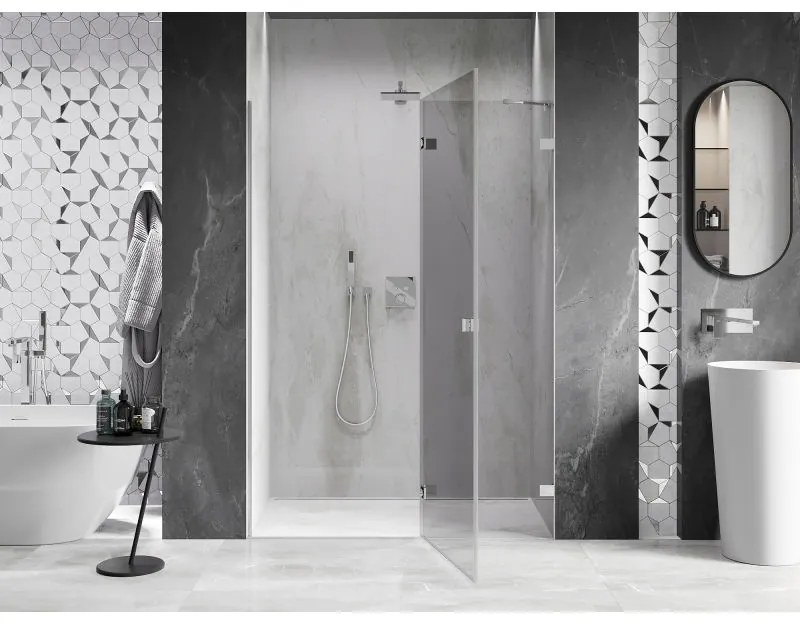 Mexen, Mexen Lunar pravé otočné sprchové dvere 135 cm, transparentné, chróm - 834-135-000-01-00-P