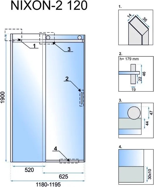 Jednokrídlové posuvné sprchové dvere REA NIXON-2 PRAVÉ 120 cm pre inštaláciu do niky, chróm/transparent - bez vaničky
