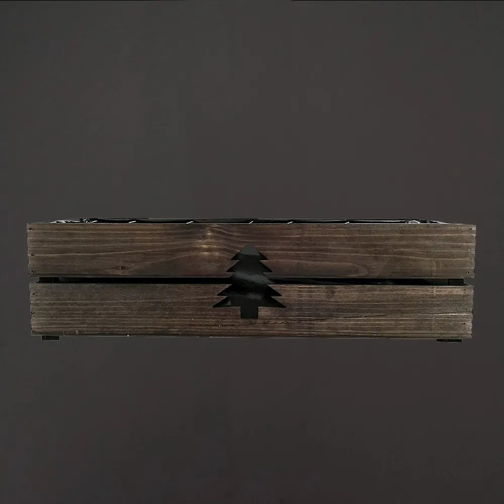 AMADEA Drevený vianočný kvetináč so stromčekom tmavý, vo vnútri s čiernou fóliou, 62x21,5x17cm, český výrobok