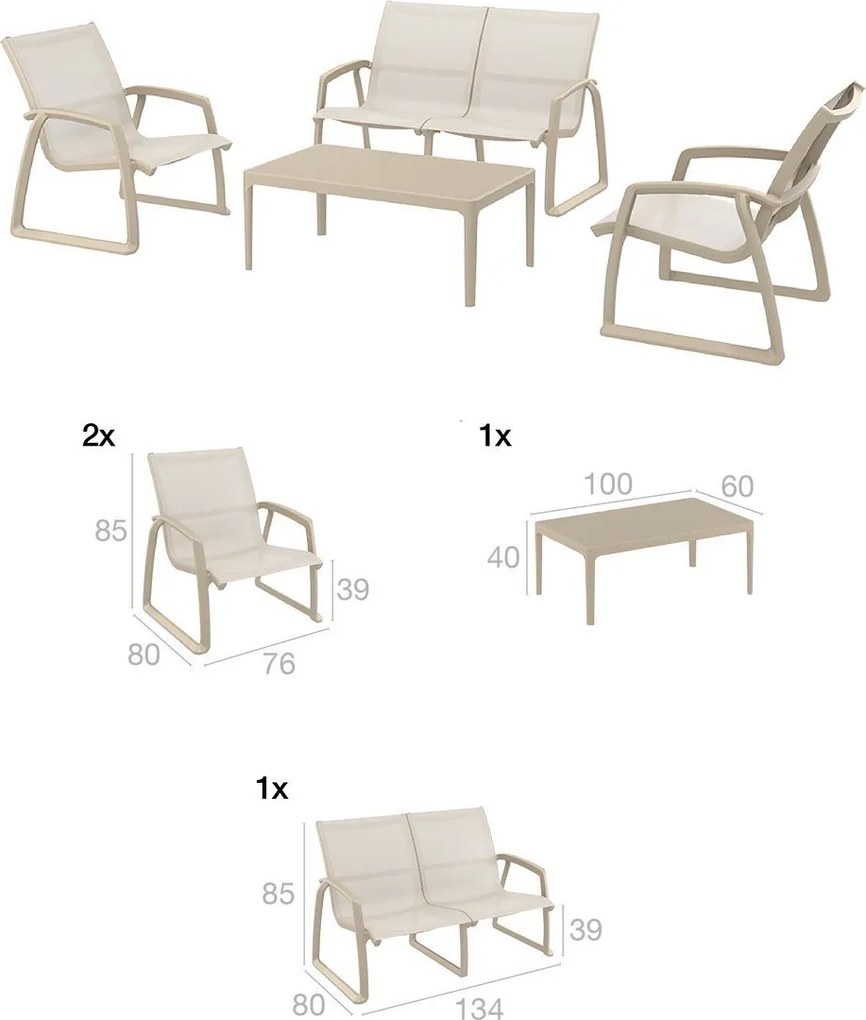 PACIFIC LOUNGE záhradný set s podrúčkami taupe