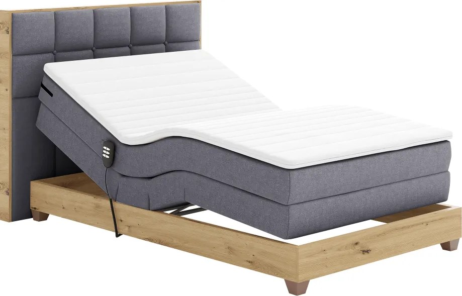 Elektrická polohovacia posteľ, boxspring, tmavosivá/dub artisan, 120x200, TIANA