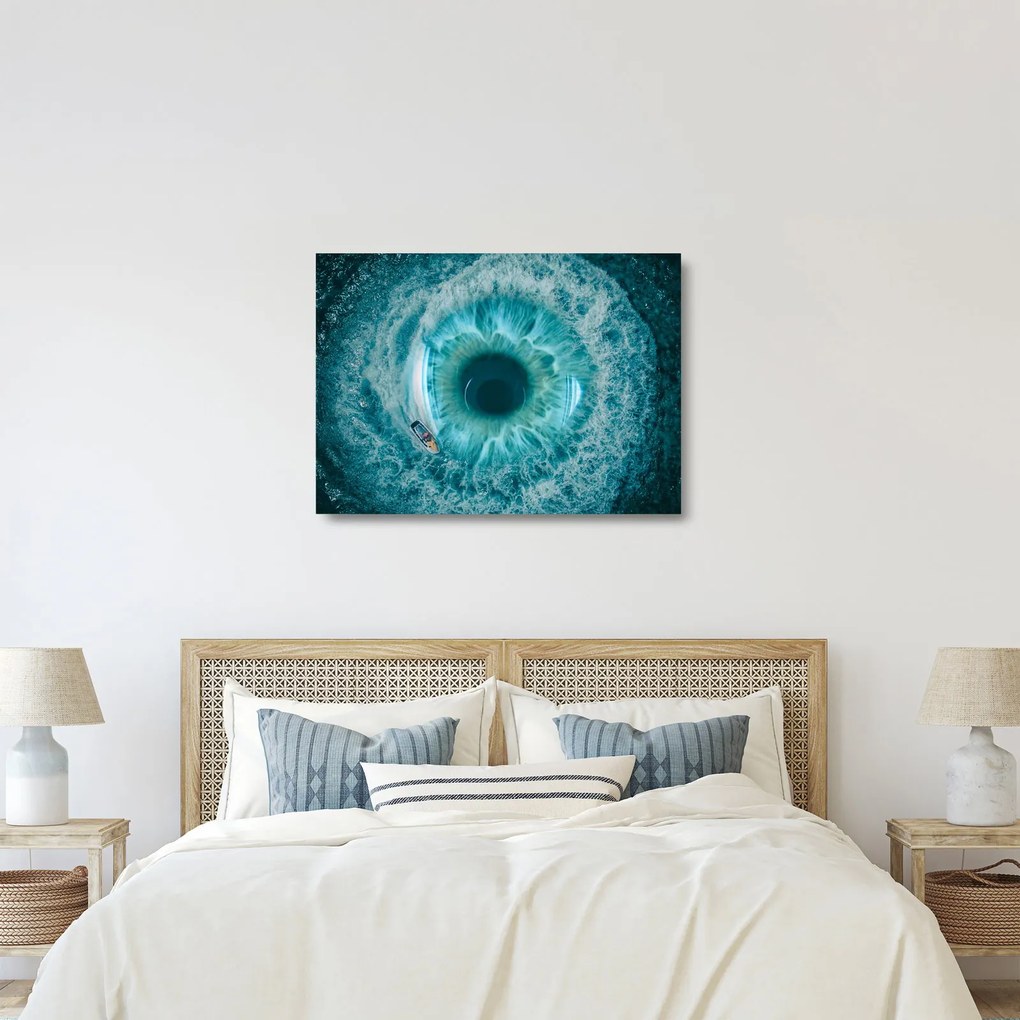 Sklenený obraz mora s loďkou (70x50 cm)