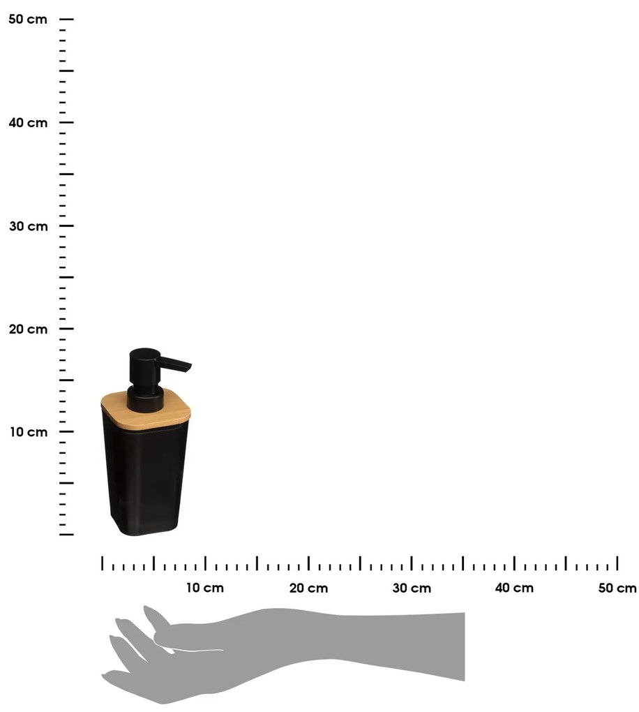 Dávkovač mydla Natureo, čierna/s drevenými prvkami, 300 ml