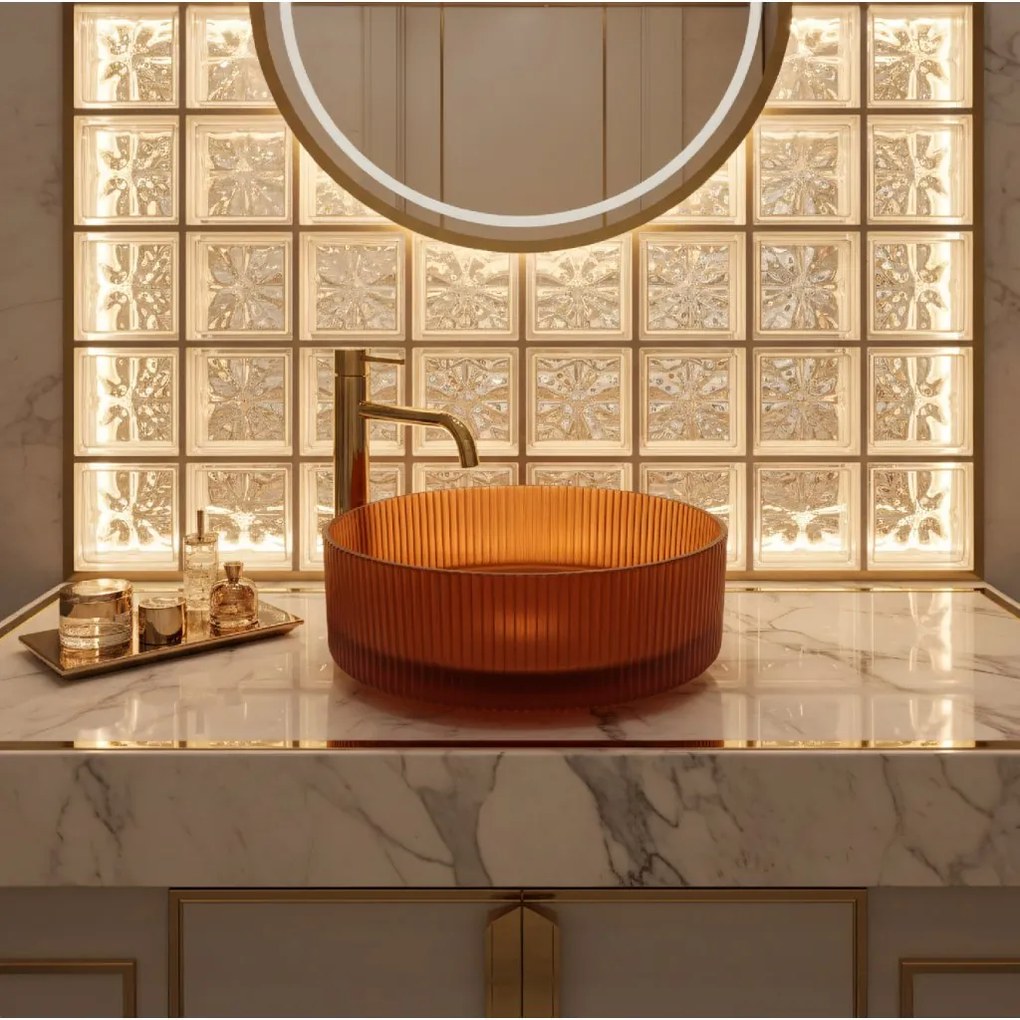 Rea Suri, sklenené umývadlo na dosku 360x360x115 mm, amber-hnedá, REA-U3613