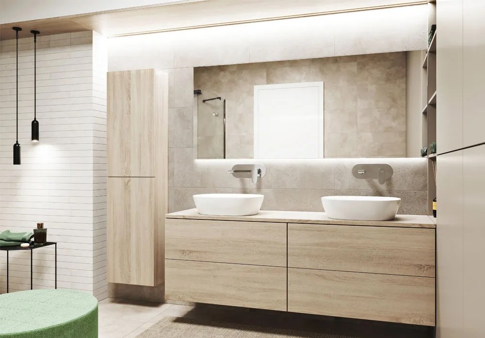 Mereo, Mereo Aira, kúpeľňová skrinka 170 cm vysoká, ľavé otváranie, Multidecor, Dub Sand Barbera, MER-CN794LNDSB1