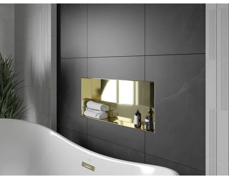 Mexen X-Wall-NR, polička na zapustenie pod obklad bez goliera 75 x 30 cm, zlatá lesklá, 1951753010