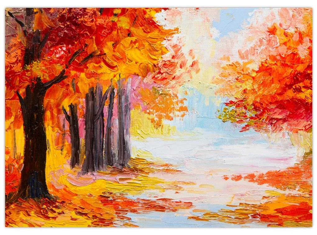 Sklenený obraz - Olejomaľba, farebná jeseň (70x50 cm)
