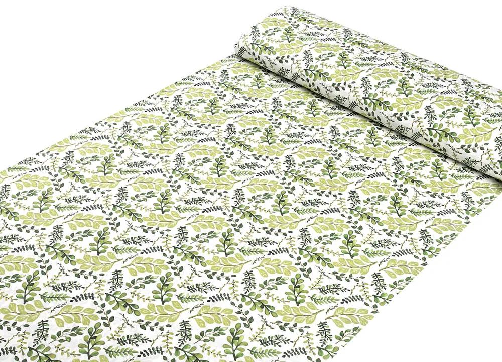 Biante Detské bavlnené posteľné obliečky do postieľky Sandra SA-426 Zelené vetvičky s lístkami na bielom Do postieľky 90x140 a 40x60 cm
