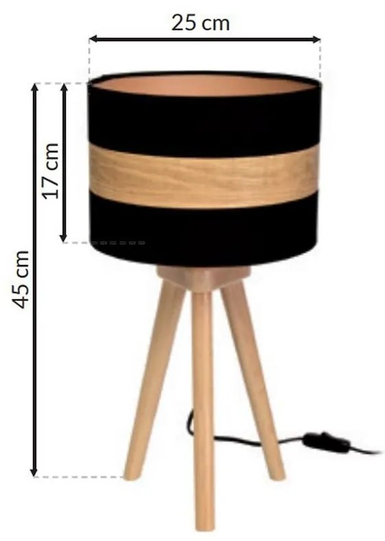 Stolná lampa Terra, 1x drevené/čierne textilné tienidlo, drevo