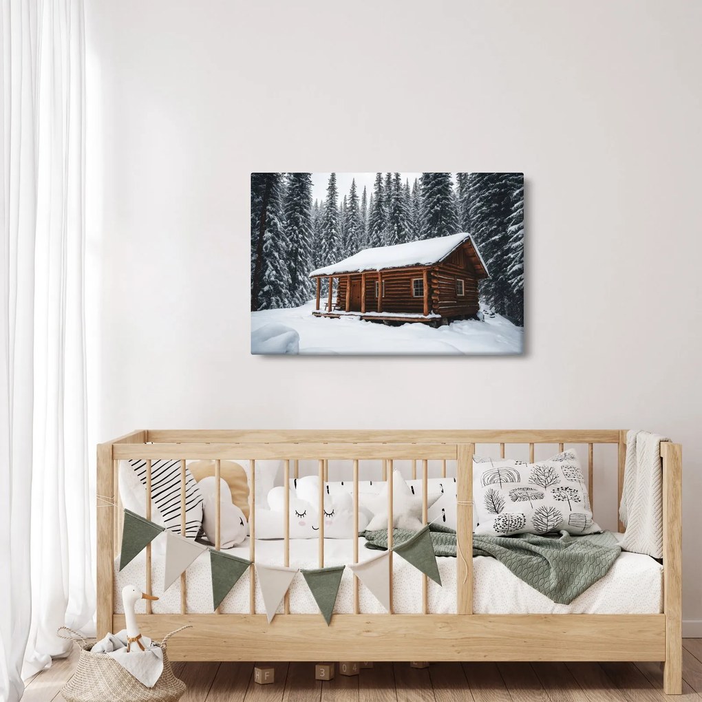 Obraz - Zasnežená chata (90x60 cm)
