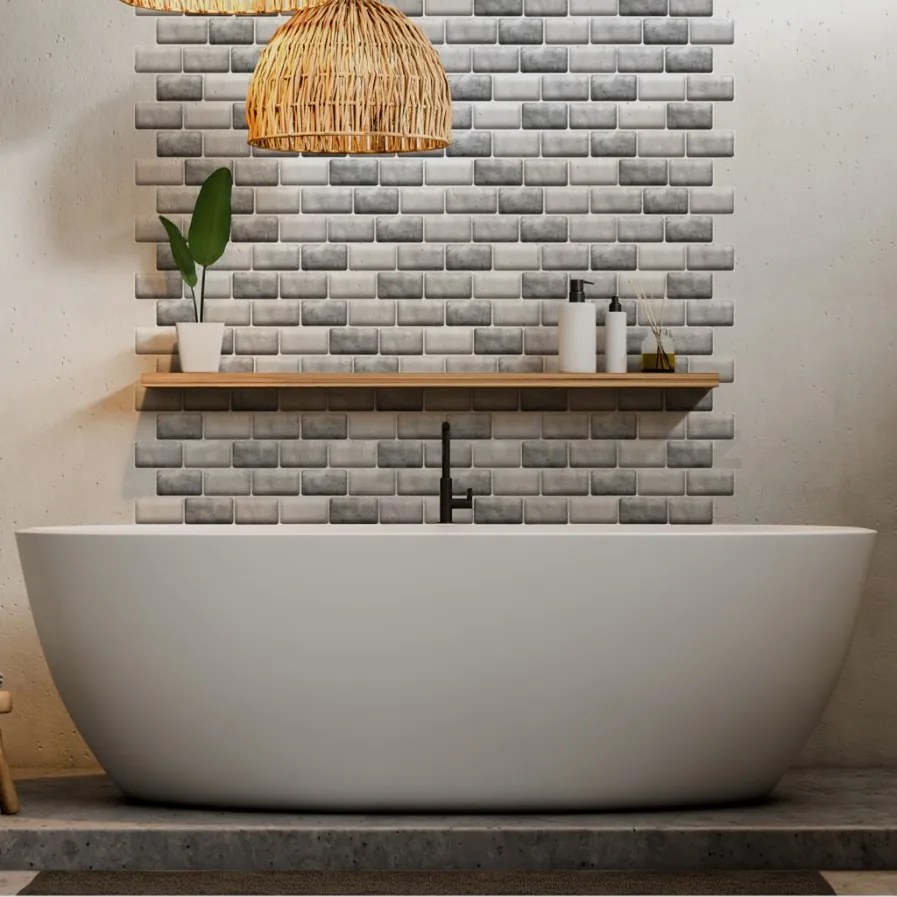 Samolepiace PVC 3D panely TPO2802, rozmer 30 x 30 cm, tehlový obklad sivo-biely, IMPOL TRADE