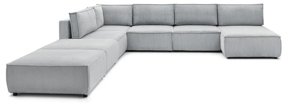 Svetlosivá menčestrová rohová pohovka (do tvaru "U"/variabilná) Nihad modular – Bobochic Paris