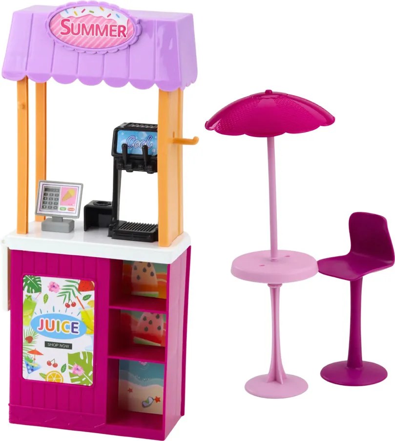 LEAN Toys Bábika Anlily na pláži – bazén, palma, stojan na nápoje a doplnky