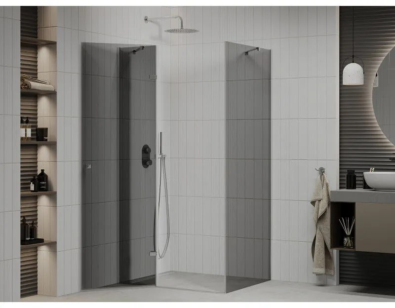 Mexen Roma, sprchovací kút 80 (dvere) x 110 (stena) cm, 6mm šedé sklo, chrómový profil, 854-080-110-01-40