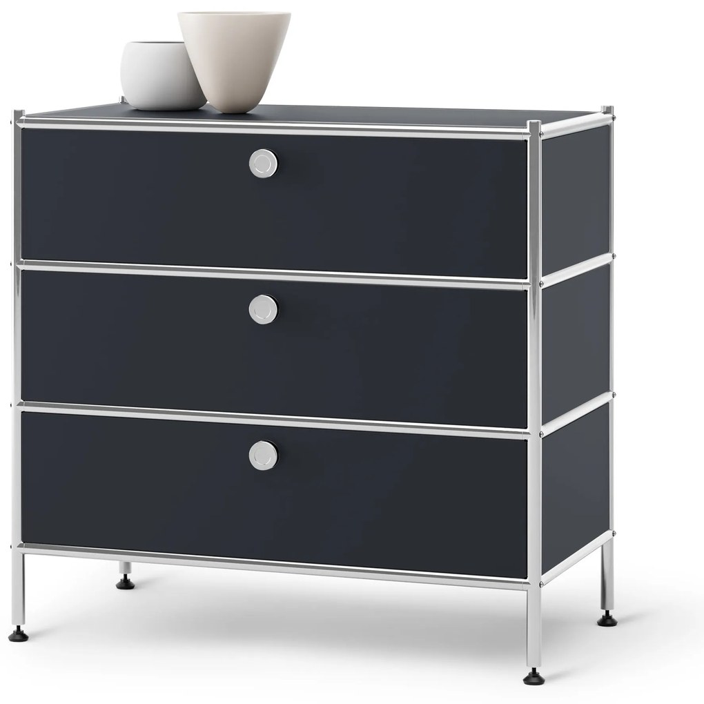 Kovová komoda »CN3« s 3 zásuvkami, čierna