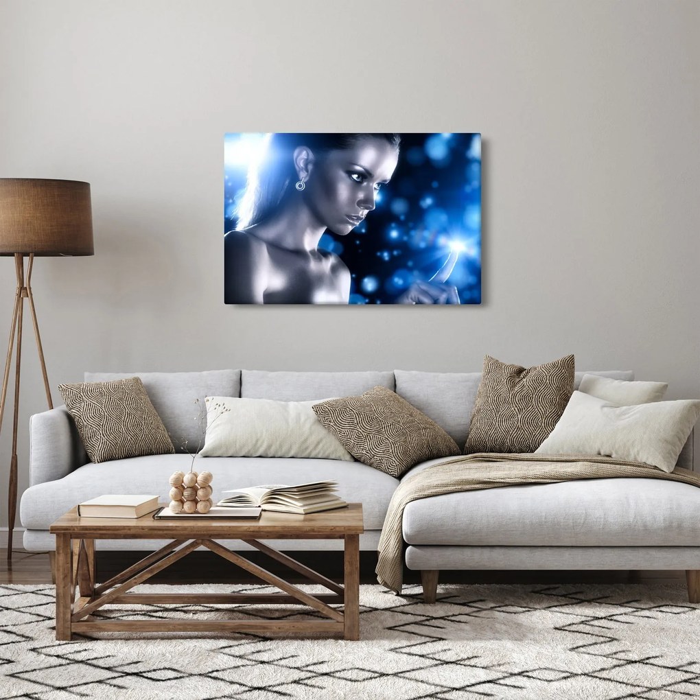 Obraz ženy v modrom lesku (90x60 cm)