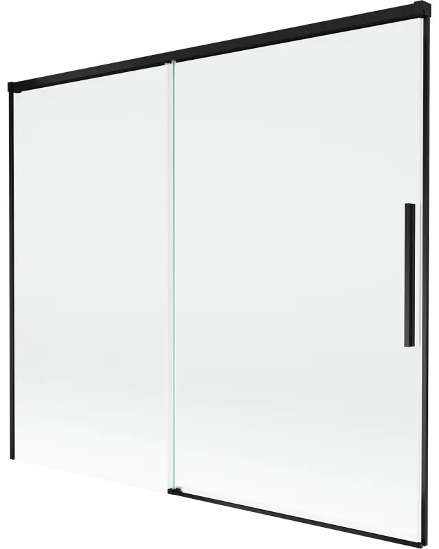Mexen Rox, 2-krídlová posuvná vaňová zástena 180 x 150 cm, 8mm číre sklo, čierny matný profil, 8C9-180-001-70-00