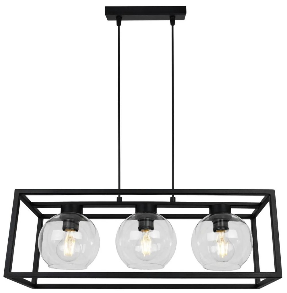 Závesné svietidlo Haga Cage, 3x transparenté sklenené tienidlo v kovovom ráme