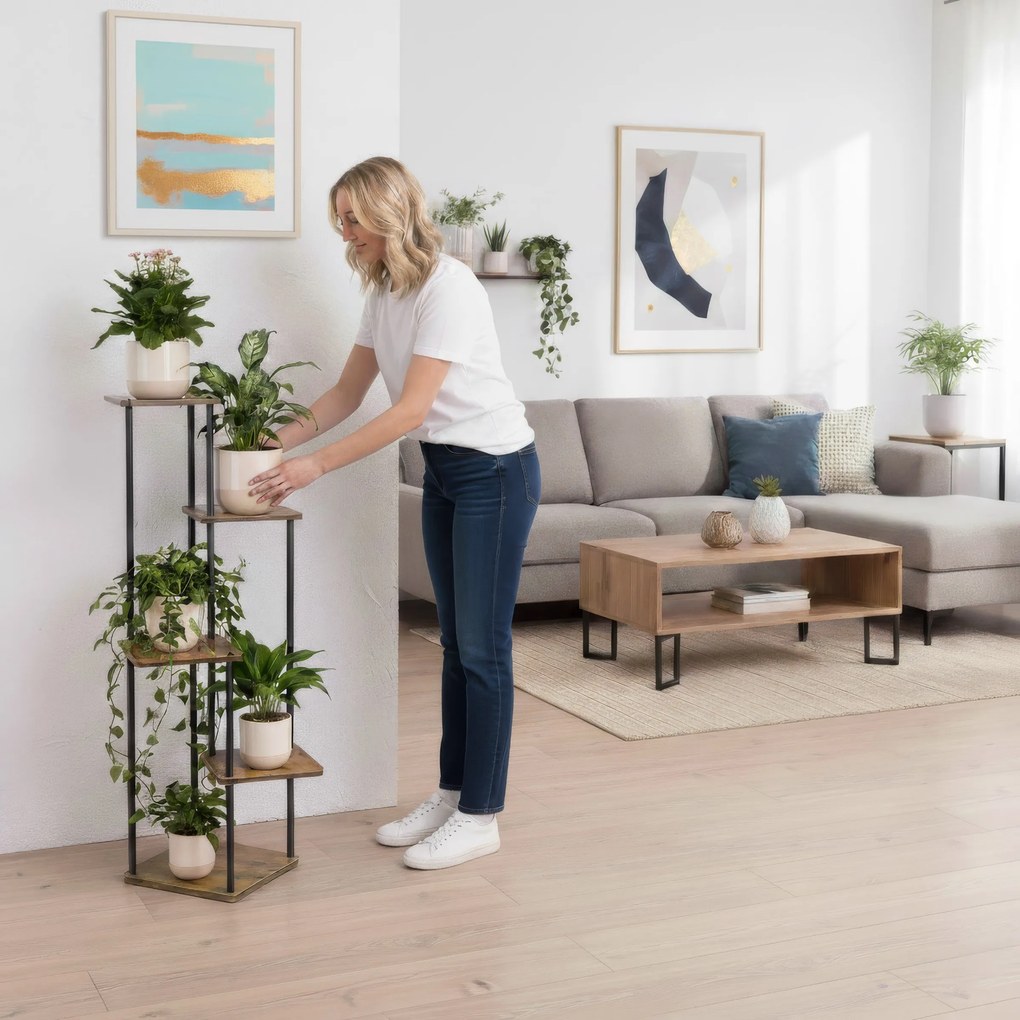 Stojan na květiny Marlon 107 cm černý/hnědý