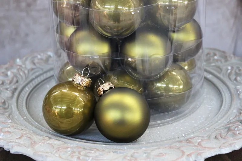 Olivové vianočné gule 3,8cm 24ks