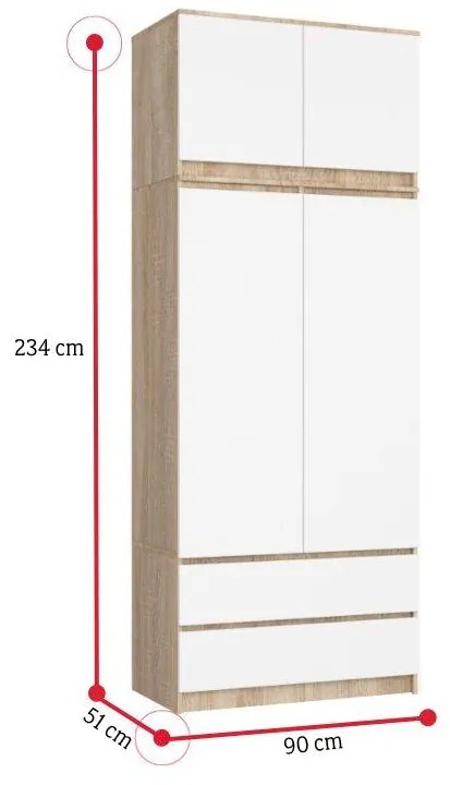 Skriňa ARIVA S90 - sonoma/biela / nadstavec