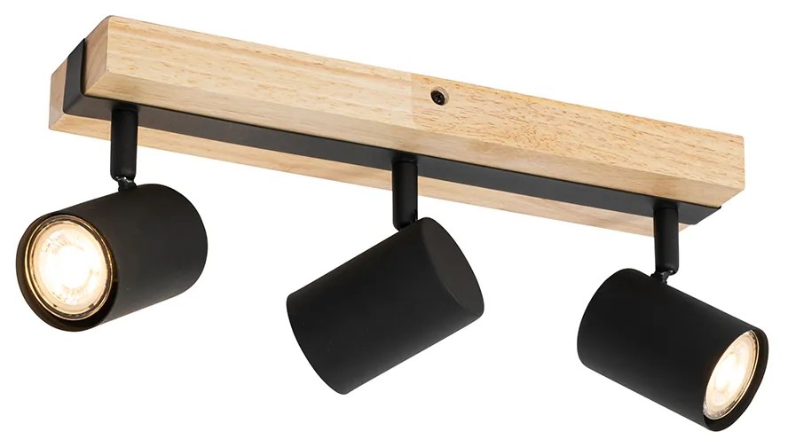 Inteligentný stropný reflektor čierny s drevom 3-svetelný otočný a sklopný vrátane Wifi GU10 50mm - Jeana