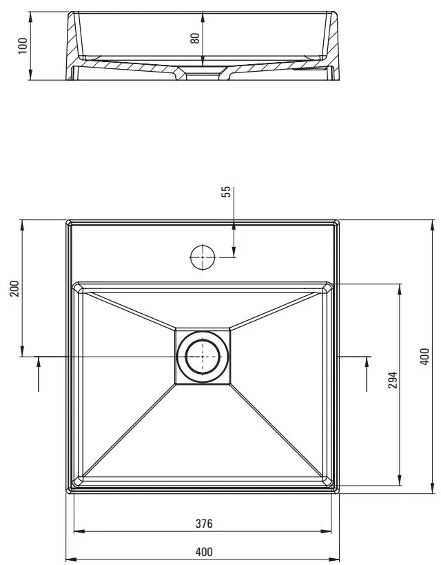 Deante Correo, granitové umývadlo na dosku 400x400x100 mm, antracitová metalíza, DEA-CQR_TU4S