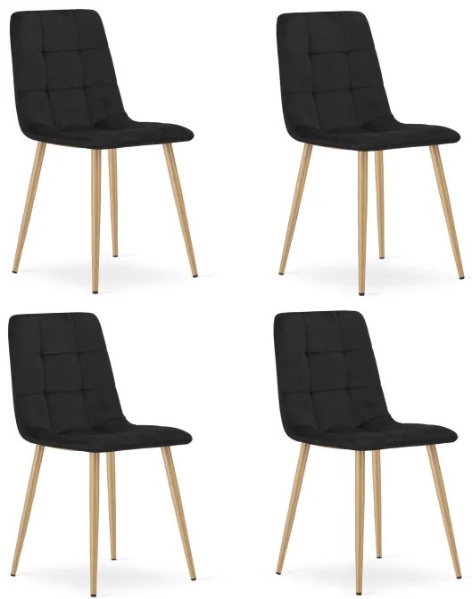 Set štyroch jedálenských stoličiek KARA zamatové, čierne / hnedé nohy (4 ks)