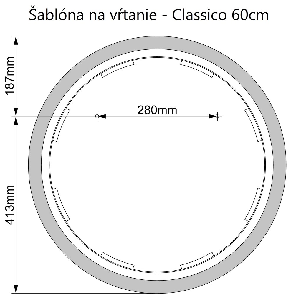 LED zrkadlo okrúhle Classico ⌀60cm studená biela - dotykový spínač