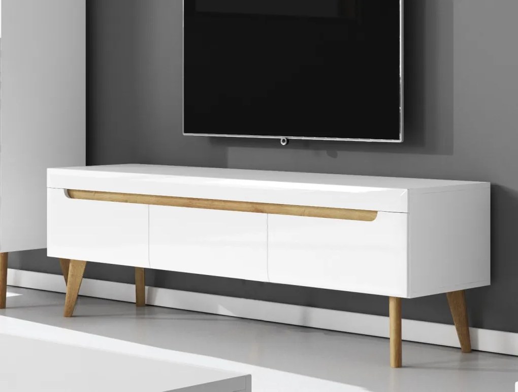 Široká TV skrinka Nordi, 160 cm, dub riviéra/biela lesk