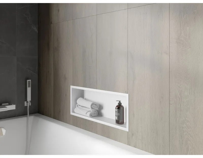 Mexen X-Wall-R, polička na zapustenie na obklad s golierom 60 x 20 cm, biela, 1920602010