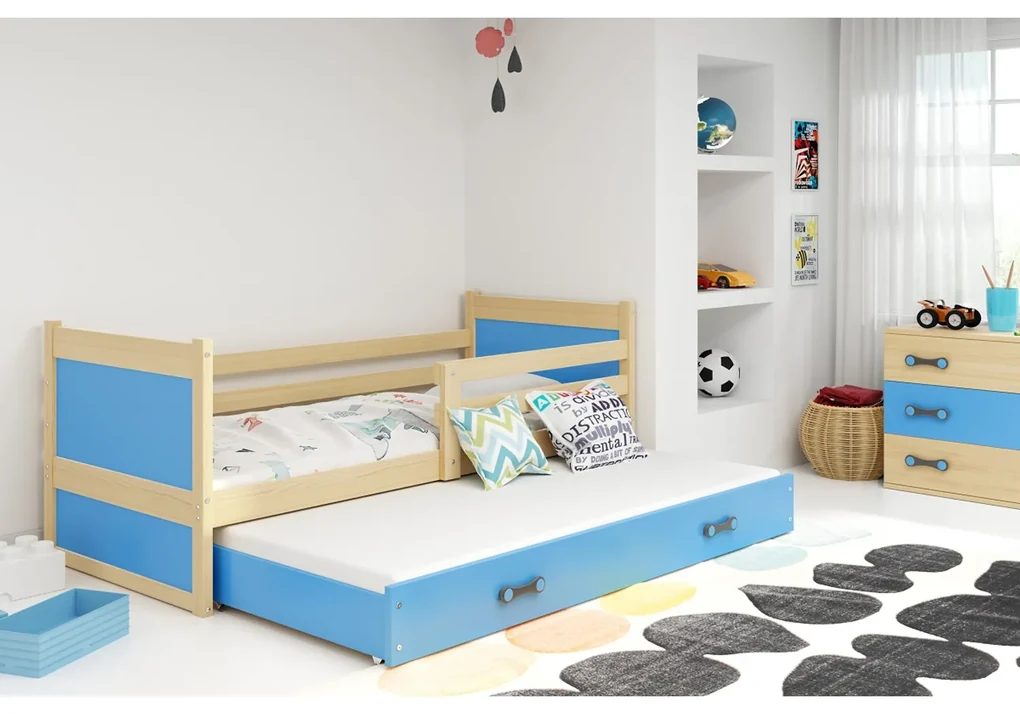 Detská posteľ s výsuvnou posteľou RICO 200x90 cm Modrá Borovica