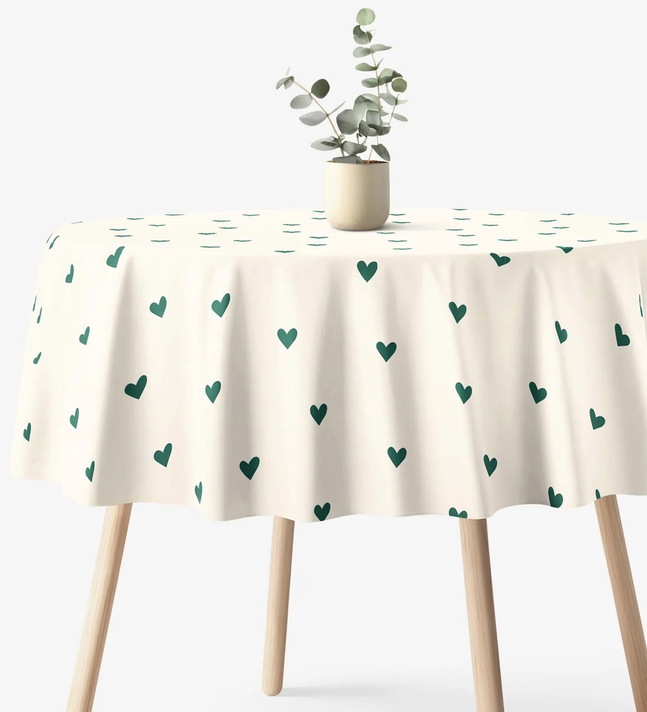 Goldea okrúhly obrus 100% bavlnené plátno - srdiečka na slonovej kosti Ø 110 cm
