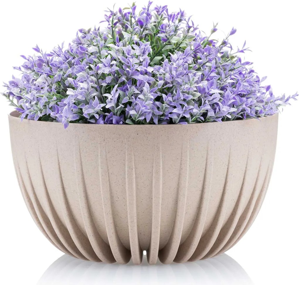 PLASTOVÝ KVETINÁČ STRIPPED ECO SADA 2KS 16X30 CM+15X24 CM BÉŽOVÁ