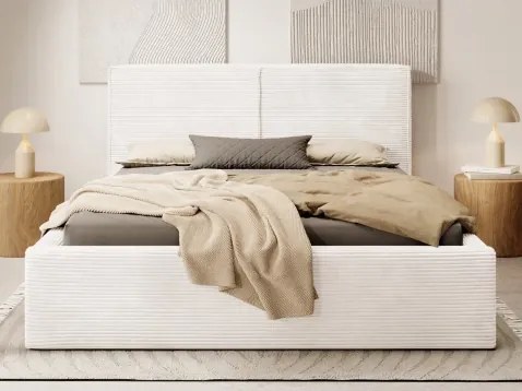 Posteľ Inez 180x200 cm, smotanovo biela štruktúrovaná látka%