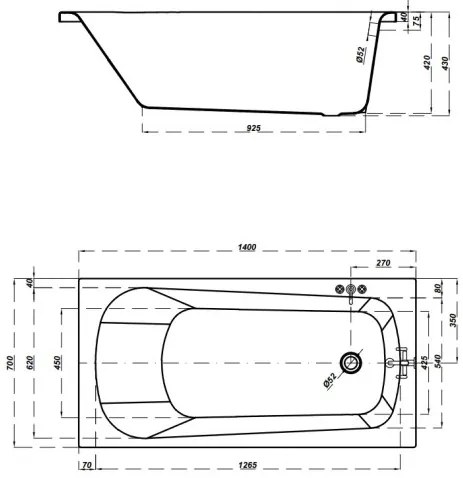 Cersanit Nao, akrylátová vaňa 140x70cm + nožičky, biela, S301-247