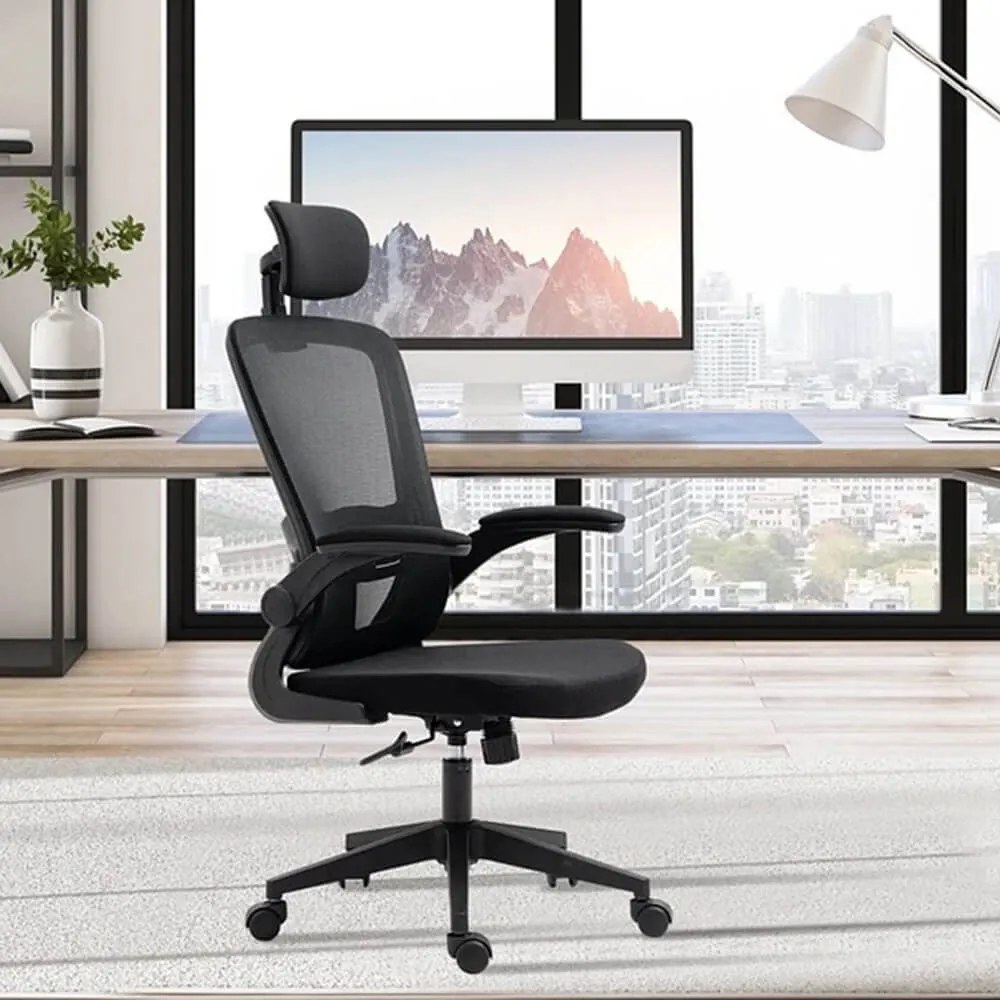 Ergonomická kancelárska stolička s bedrovou opierkou, opierkou hlavy, čierna
