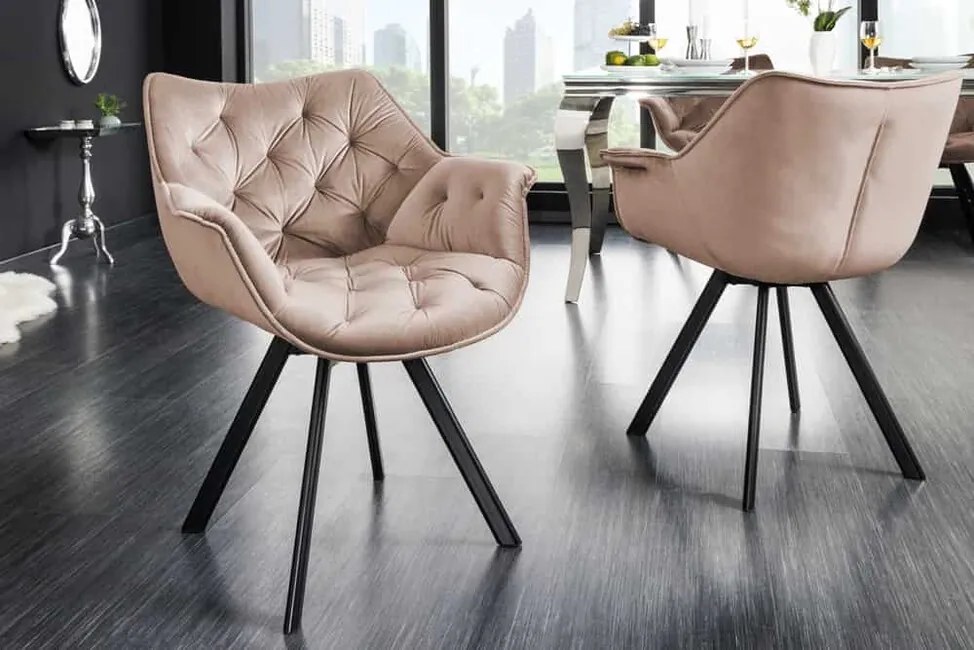 Otočná jedálenská stolička Miramar Luxury zamat šampanská greige