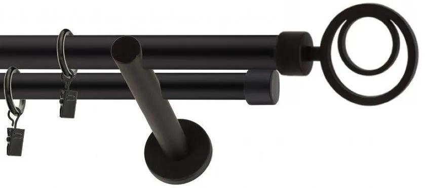 Dekorstudio Garniža dvojradová ORBIO čierna-matná 19mm Dĺžka: 140cm, Typ príslušenstva: Krúžky tiché so štipcami