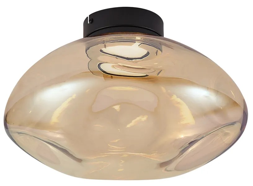 Dizajnové stropné svietidlo čierne s jantárovým sklom - Gemma