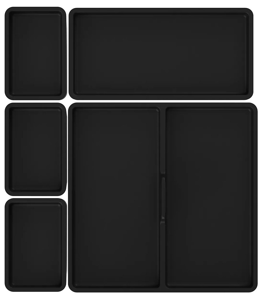 Goodhome Sada úložných boxů do šuplíku s víčky, koupelnový organizér 5v1, KOROS BLACK - černý