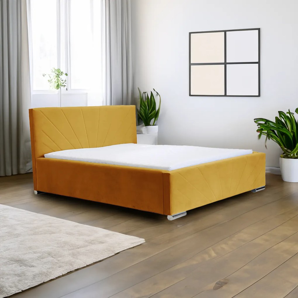 Čalúnená posteľ s úložným priestorom a matracom LEKS Žltá 120x200 cm