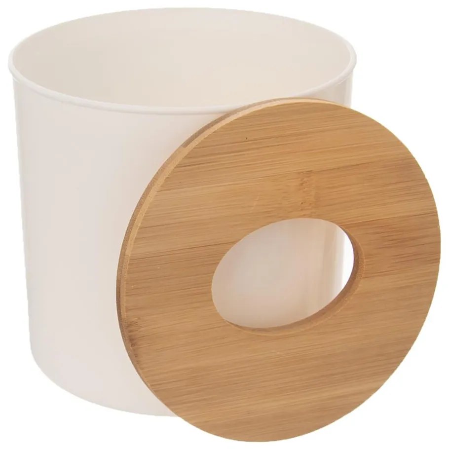 Mini - odpadkový kôš, biely kozmetický kôš s bambusom, WHITNEY