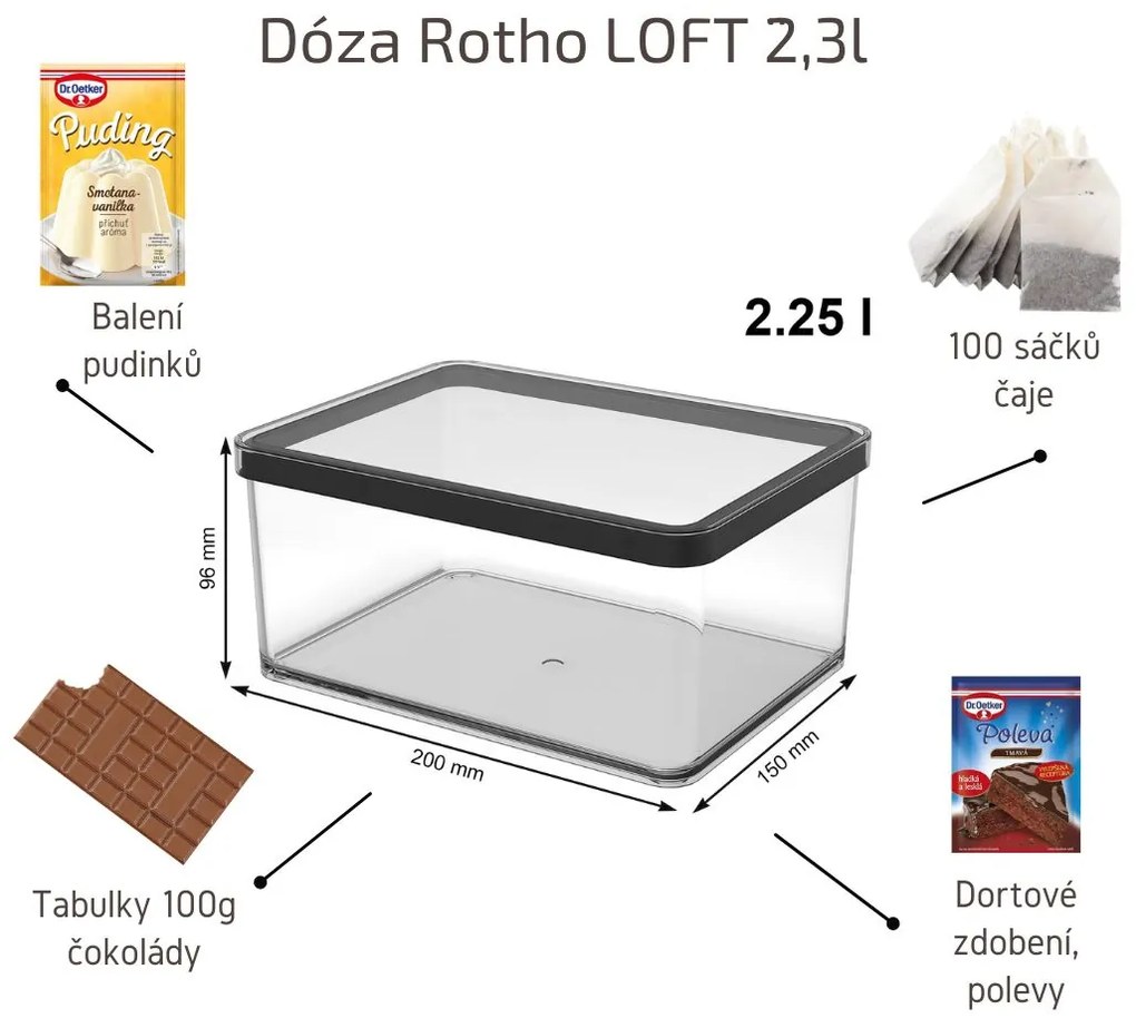Dóza na potraviny 2,3l Rotho Loft - EXTRA Black, černá