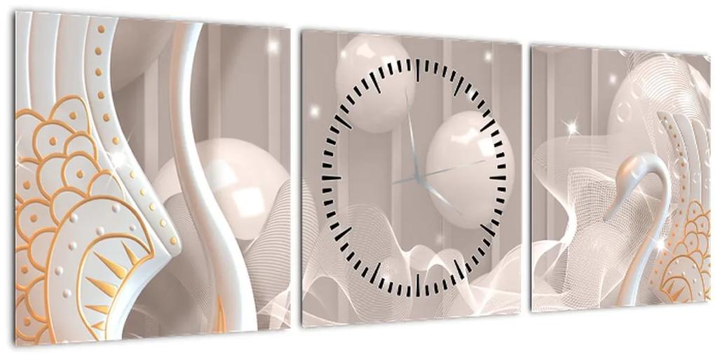 Obraz - Zakliate labute (s hodinami) (90x30 cm)