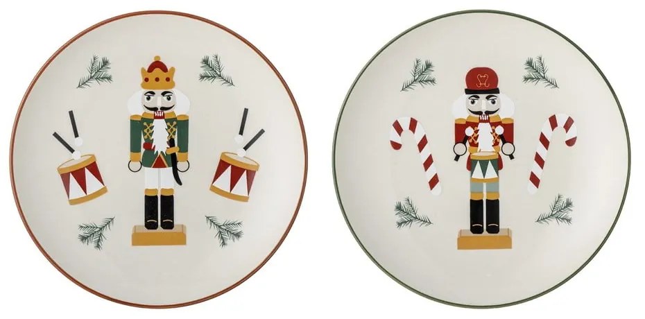 Krémové dezertné taniere s vianočným motívom z kameniny v súprave 2 ks ø 16 cm Jolly – Bloomingville