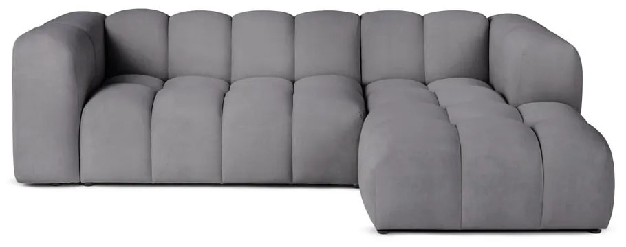 Sivá zamatová rohová pohovka (pravý roh/s leňoškou) Cube – Bonami Selection